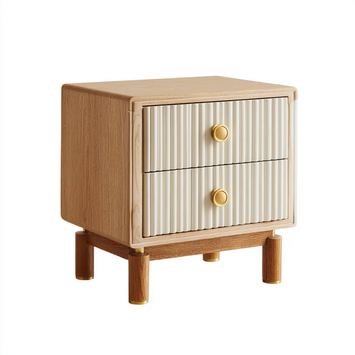 Table de chevet 2 tiroirs beige et chêne 45 x 40 x 60 cm MDF plaqué chêne rectangulaire