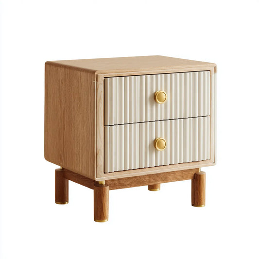 Table de chevet 2 tiroirs beige et chêne 45 x 40 x 60 cm MDF plaqué chêne rectangulaire