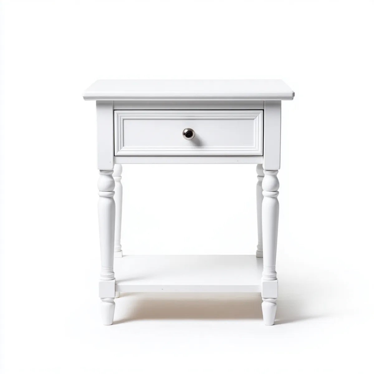 Table de chevet blanche à tiroir en pin massif et MDF rectangulaire 45 x 35 x 65 cm