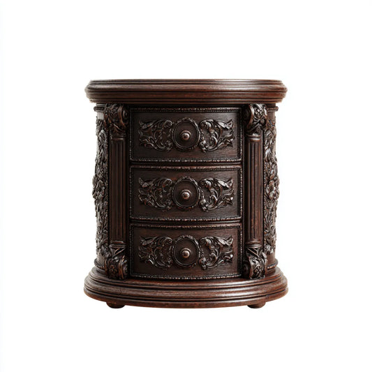 Table de chevet 3 tiroirs brun foncé en bois massif 60 x 45 x 65 cm