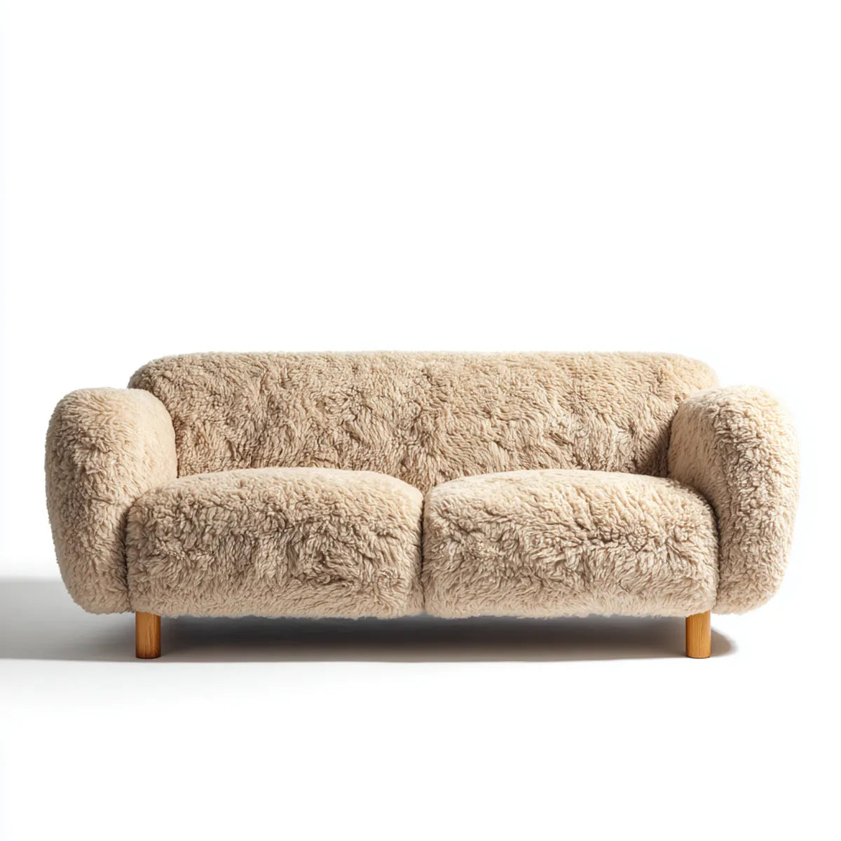 Canapé 2 places beige en polyester bouclé avec pieds en bois massif 160 x 90 x 78 cm