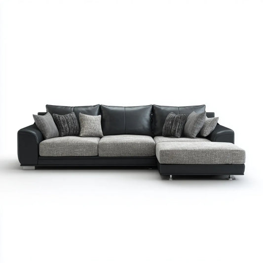 Canapé d'angle droit 4 places noir et gris 300 x 165 x 85 cm en similicuir PU et polyester