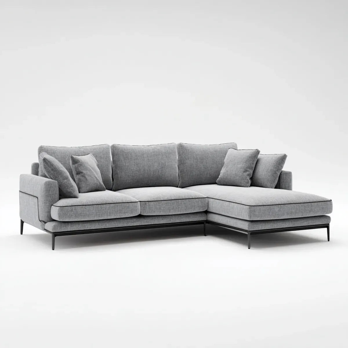 Canapé d'angle droit 3 places gris 280 x 165 cm en polyester avec structure en acier forme L