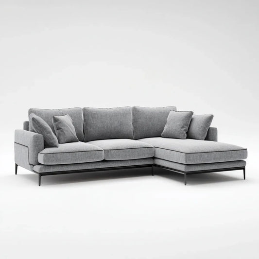 Canapé d'angle droit 3 places gris 280 x 165 cm en polyester avec structure en acier forme L