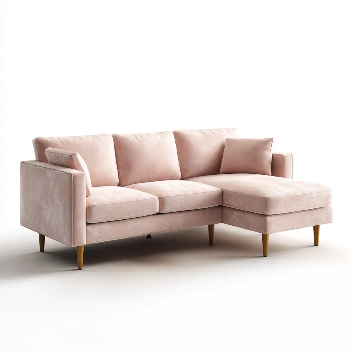 Canapé d'angle 3 places rose poudré 230 x 150 x 85 cm en polyester effet velours avec méridienne droite