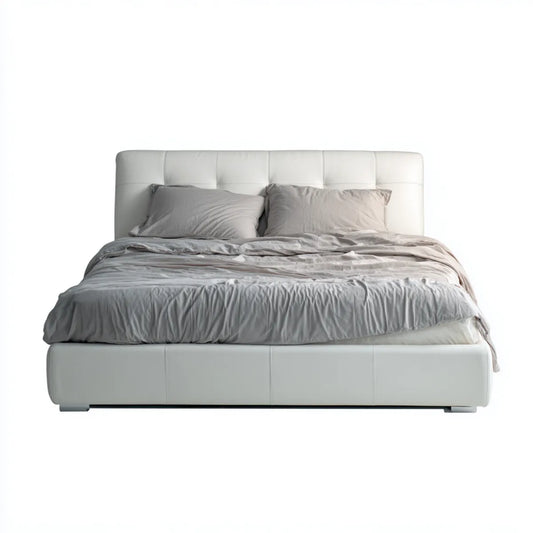 Lit double capitonné blanc 160 x 200 cm en cuir synthétique PU rectangulaire