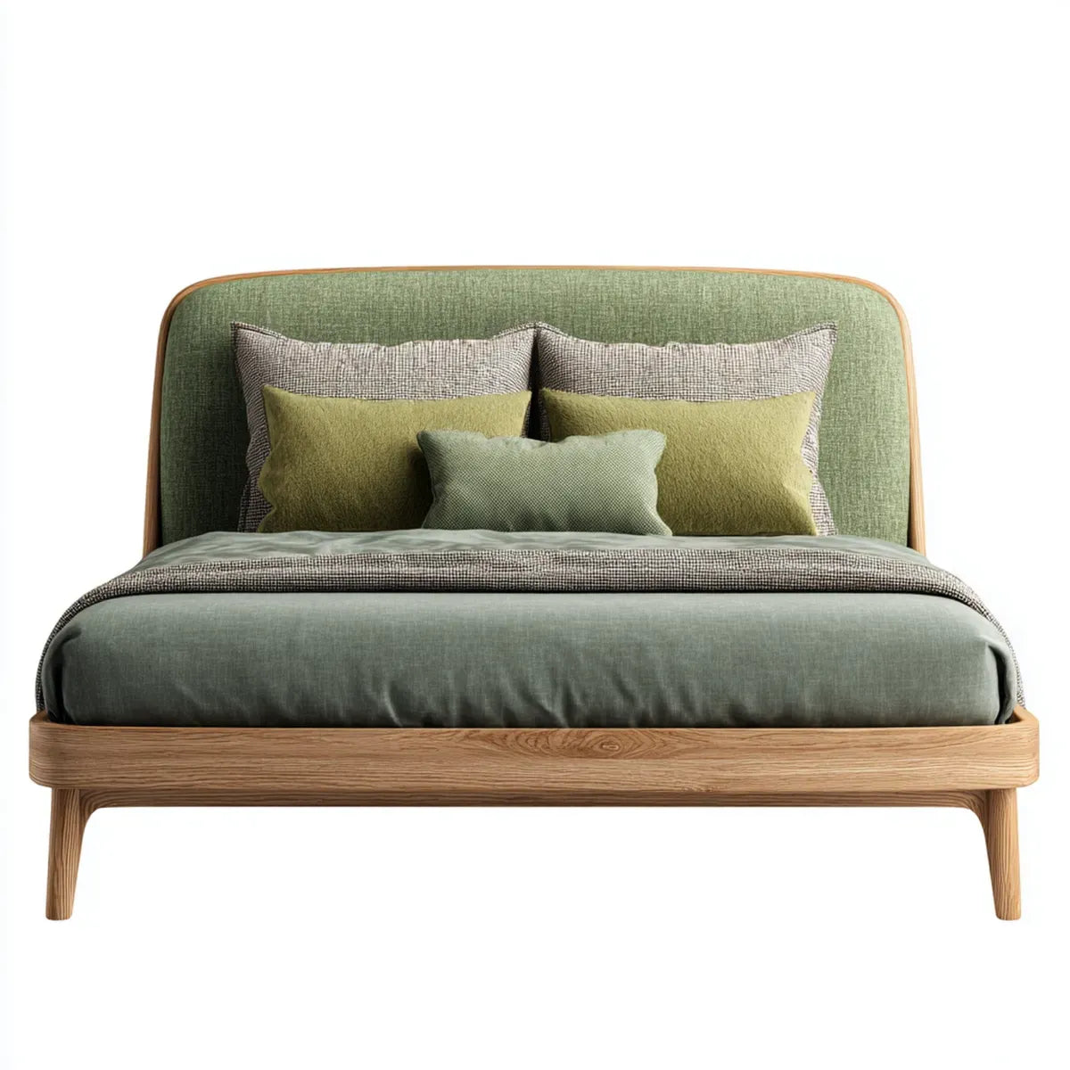 Lit double vert 160 x 200 cm en chêne massif et polyester forme rectangulaire