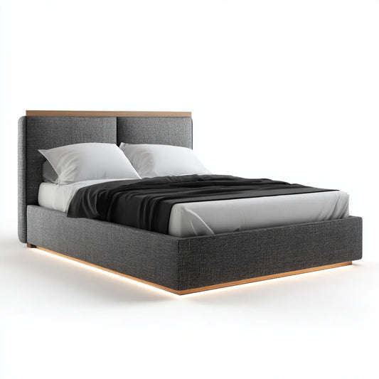 Lit double 160 x 200 cm gris anthracite en polyester et MDF rectangulaire avec tête de lit rembourrée