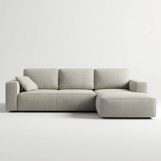 Canapé d'angle droit 4 places gris beige 280 x 160 cm en polyester