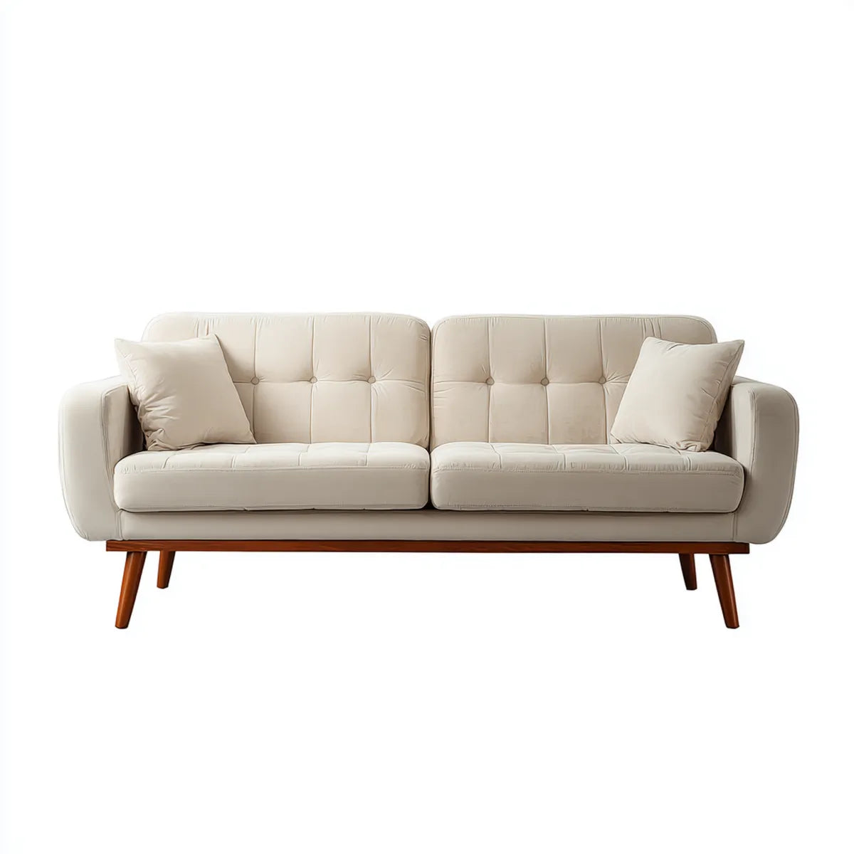 Canapé 3 places capitonné ivoire en polyester forme droite 210 x 85 x 86 cm