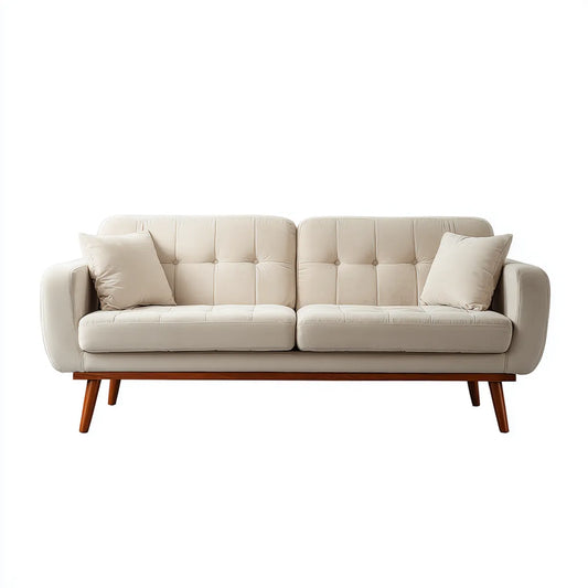 Canapé 3 places capitonné ivoire en polyester forme droite 210 x 85 x 86 cm