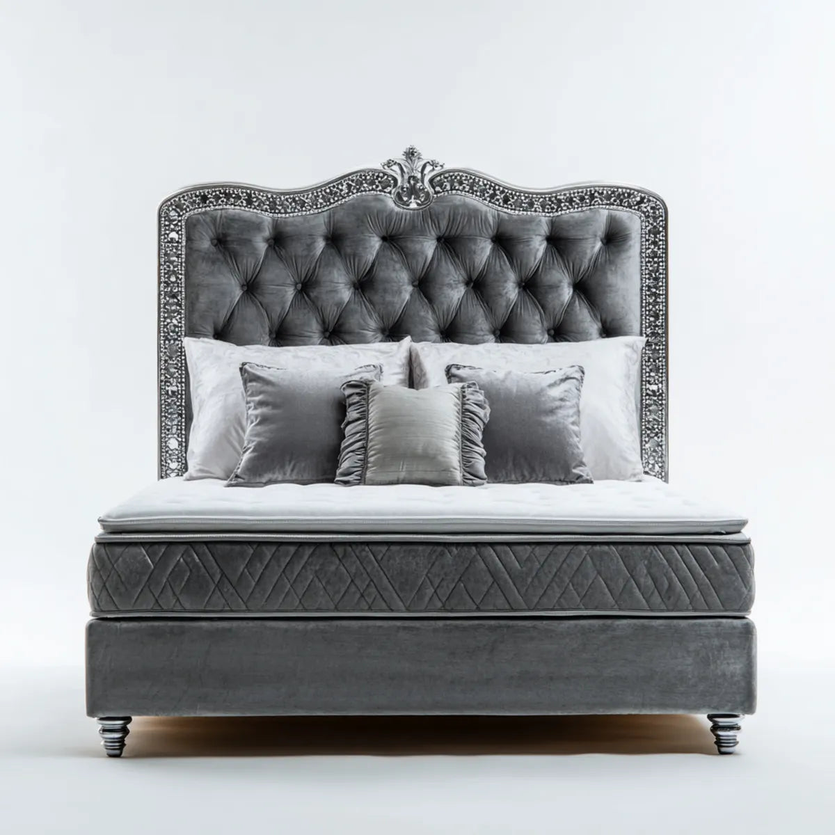Lit double capitonné gris anthracite 160 x 200 cm en velours polyester avec tête de lit rectangulaire