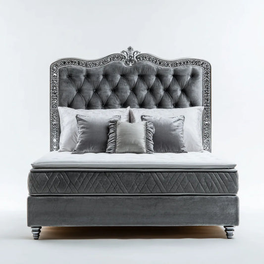 Lit double capitonné gris anthracite 160 x 200 cm en velours polyester avec tête de lit rectangulaire