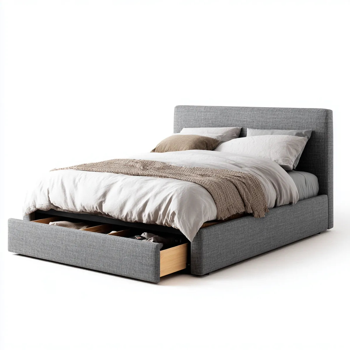 Lit double avec tiroir de rangement gris 160 x 200 cm polyester rectangulaire