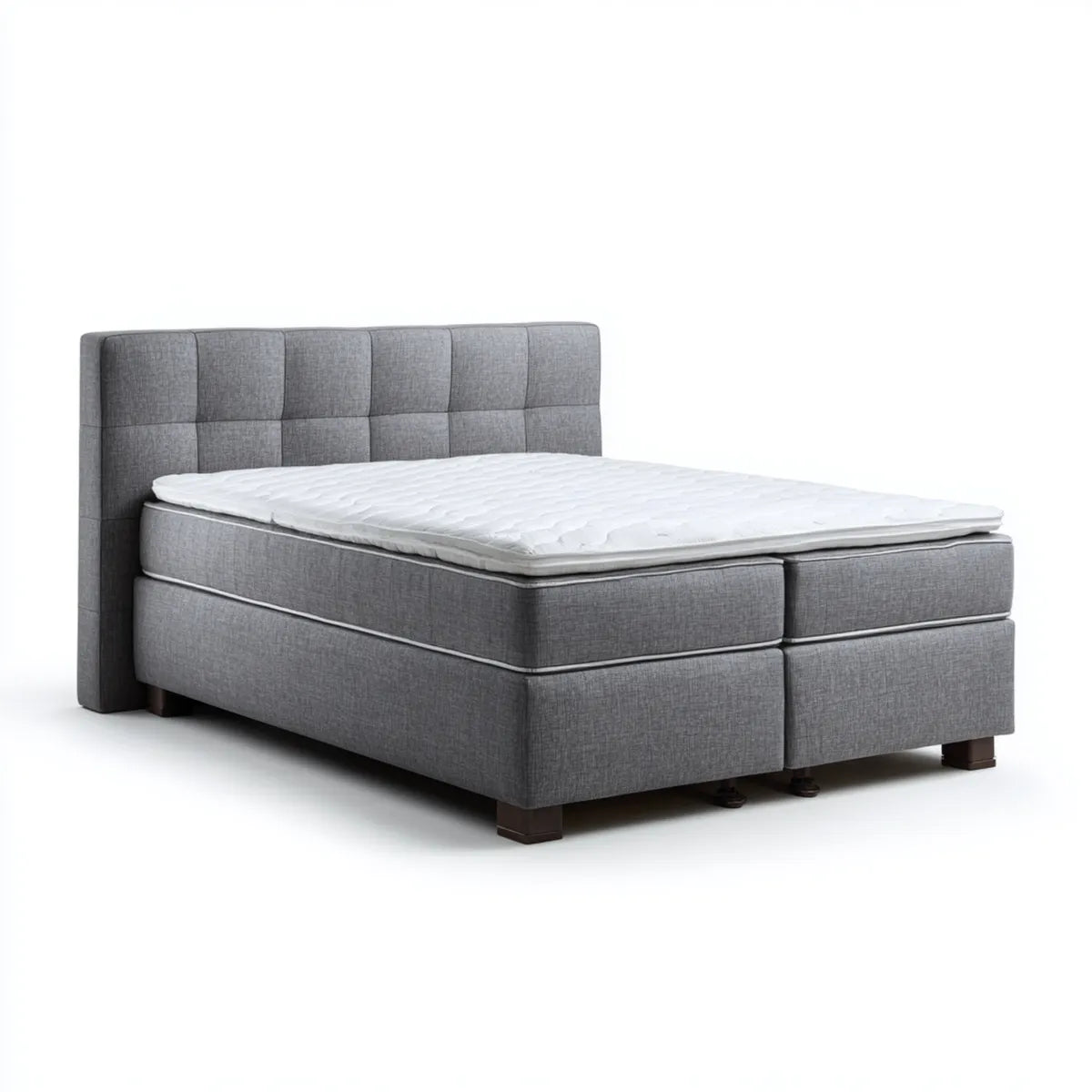 Lit double boxspring gris 160 x 200 cm avec tête de lit capitonnée et matelas en polyester rectangulaire