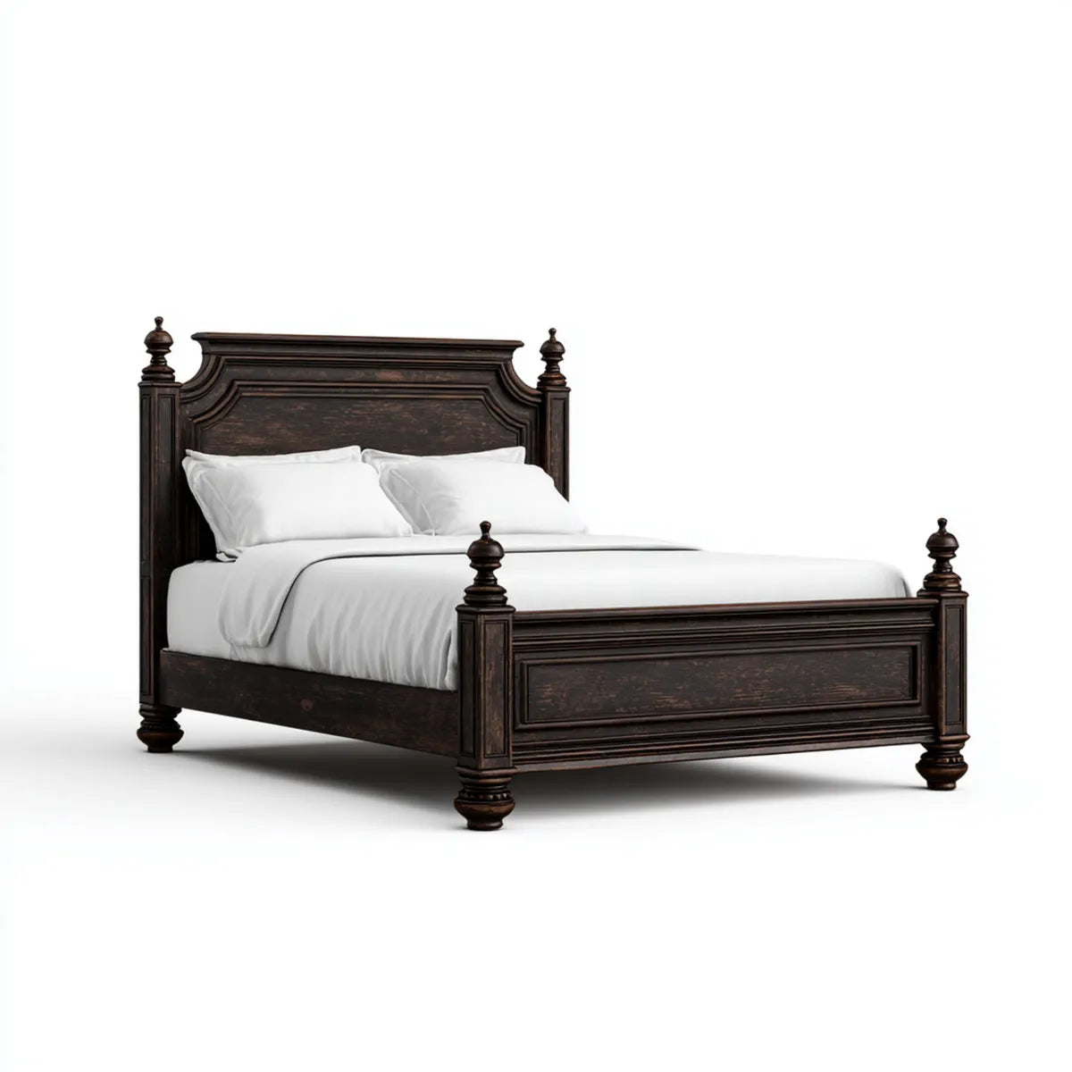 Lit double 160 x 200 cm marron foncé en bois massif rectangulaire